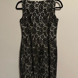 Ann Taylor Black and Cream Lace Midi Dress